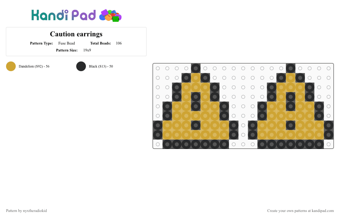 Caution earrings - Fuse Bead Pattern by nyxtheradiokid on Kandi Pad - black,orange