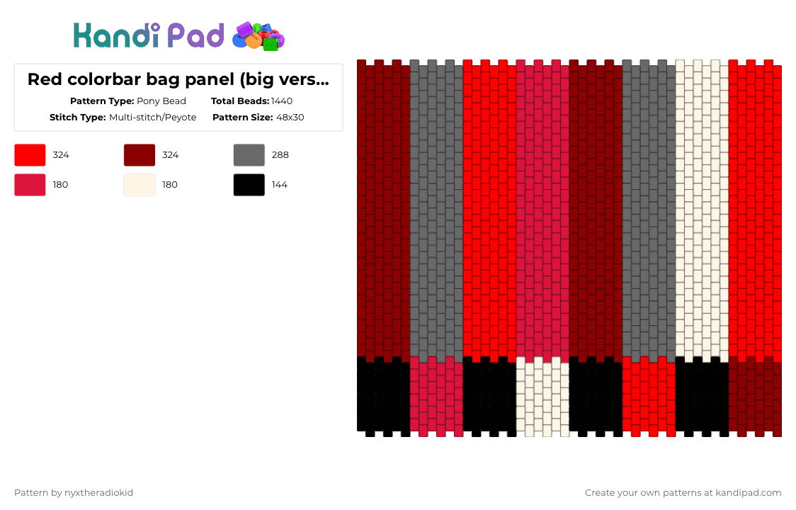Red colorbar bag panel (big version) - Pony Bead Pattern by nyxtheradiokid on Kandi Pad - red