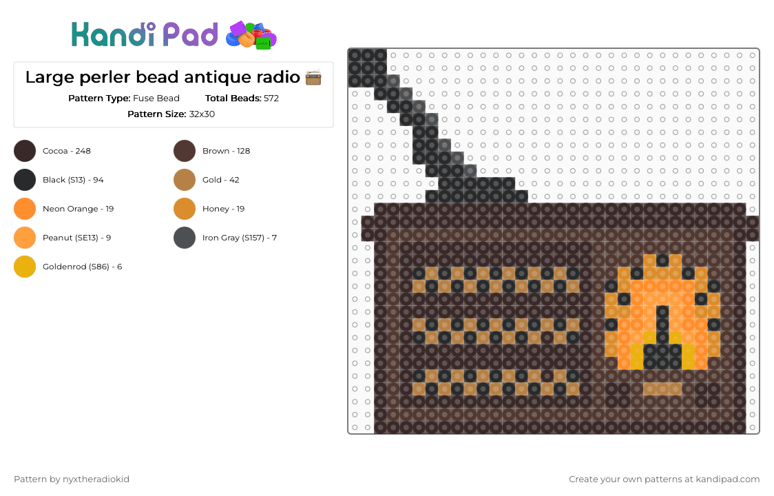 Large perler bead antique radio 📻 - Fuse Bead Pattern by nyxtheradiokid on Kandi Pad - brown