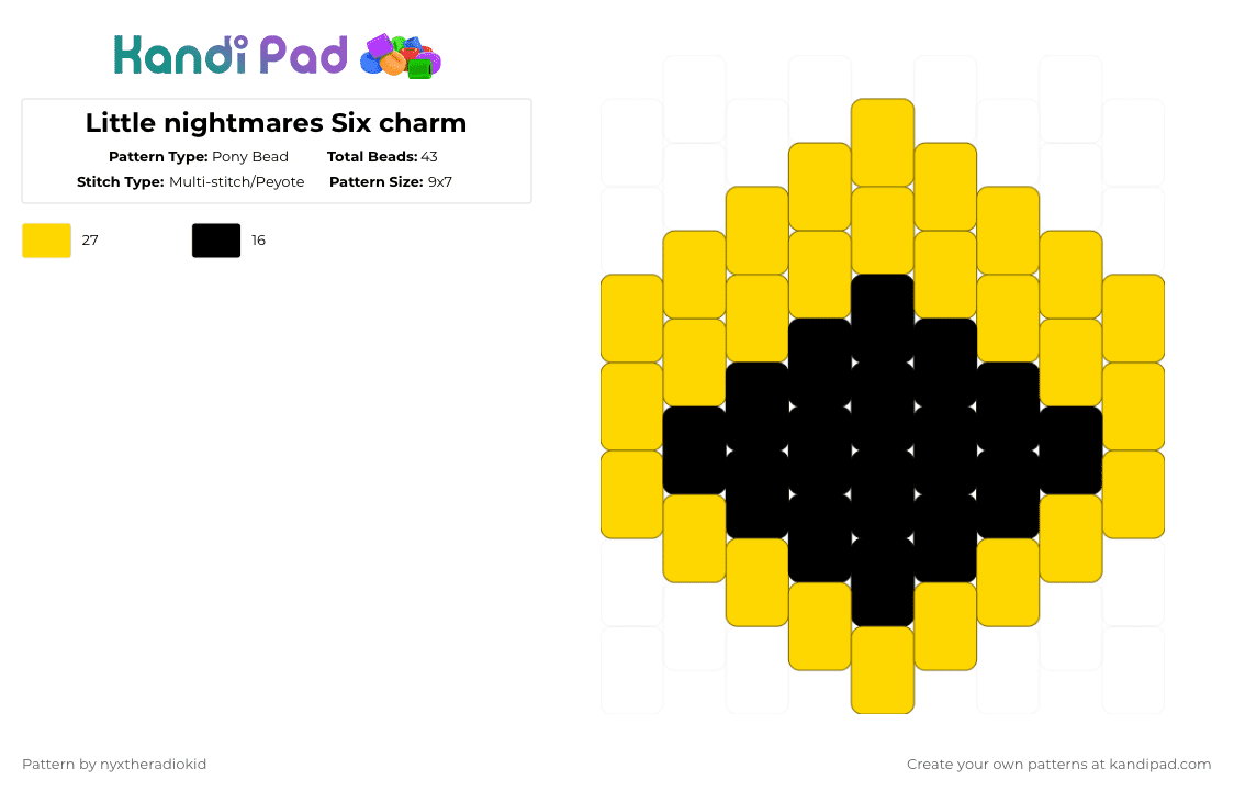 Little nightmares Six charm - Pony Bead Pattern by nyxtheradiokid on Kandi Pad - yellow,black