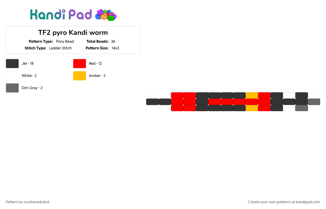 TF2 pyro Kandi worm - Pony Bead Pattern by nyxtheradiokid on Kandi Pad - red