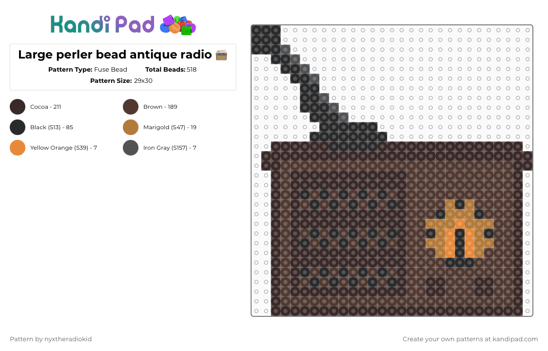 Large perler bead antique radio 📻 - Fuse Bead Pattern by nyxtheradiokid on Kandi Pad - brown