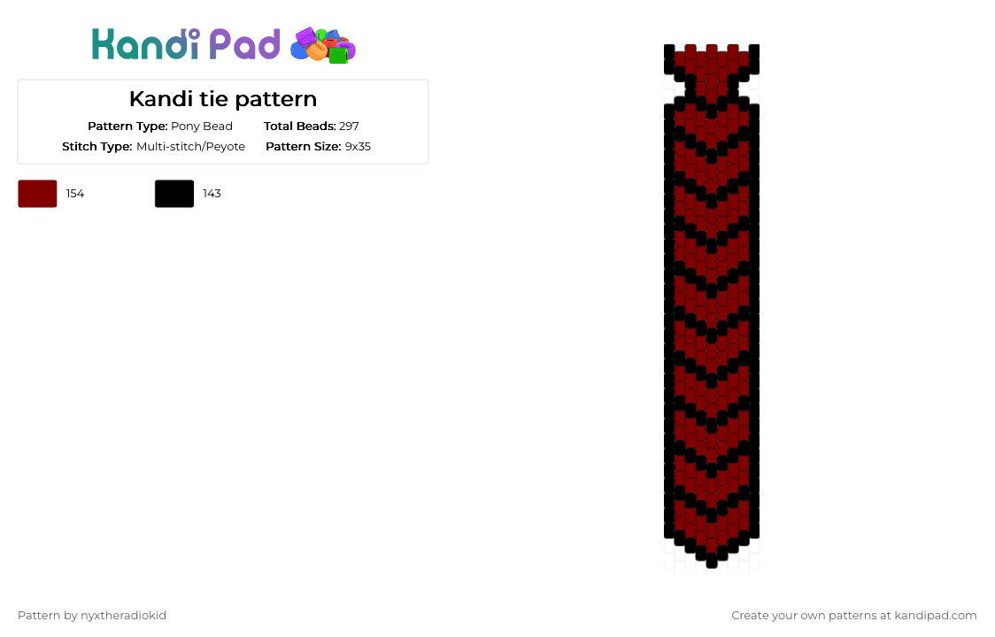 Kandi tie pattern - Pony Bead Pattern by nyxtheradiokid on Kandi Pad - black,brown