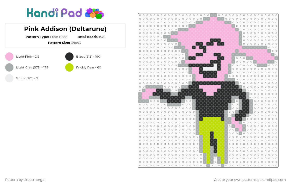 Pink Addison (Deltarune) - Fuse Bead Pattern by sireesmorga on Kandi Pad - gray,pink,deltarune,pinkaddison,deltarunechapter2,deltarunenpcs