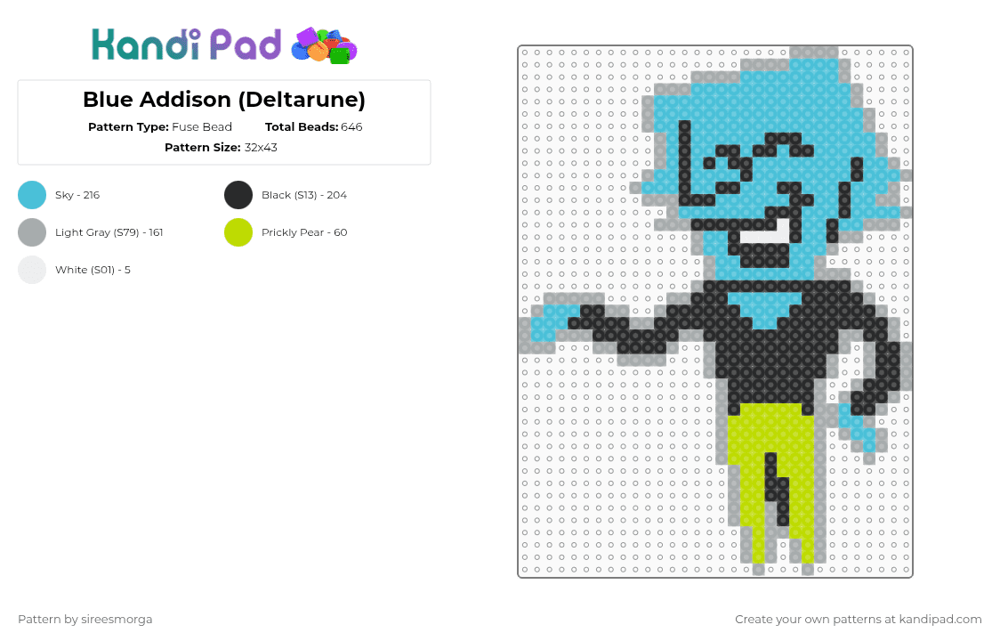 Blue Addison (Deltarune) - Fuse Bead Pattern by sireesmorga on Kandi Pad - addison,character,video game,gaming,npc,light blue,gray,deltarune,deltarunechapter2,addisons,blueaddison,deltarunenpcs