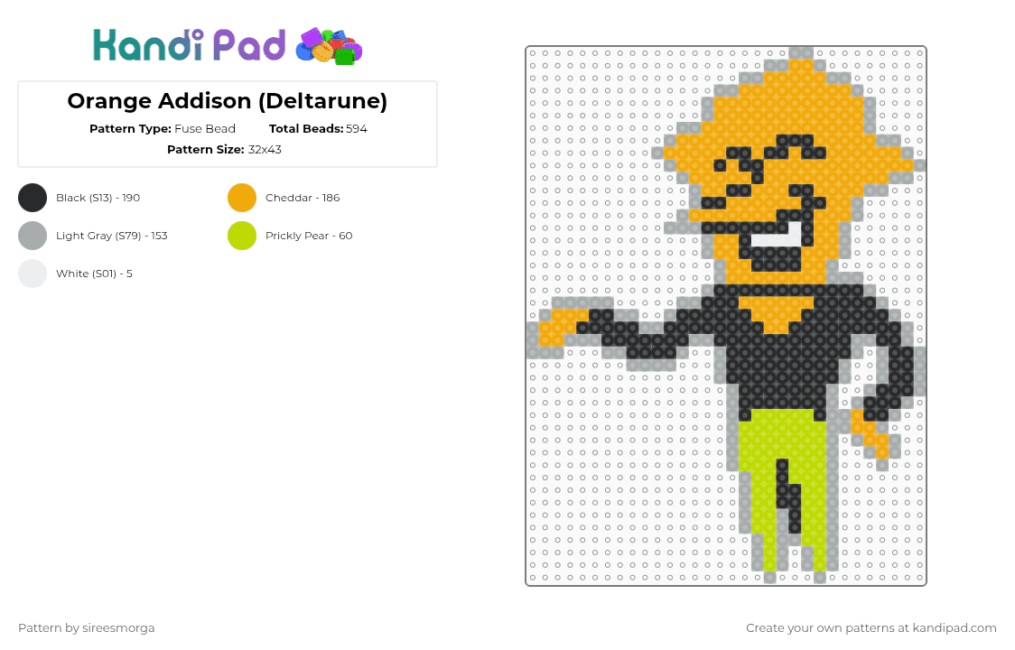 Orange Addison (Deltarune) - Fuse Bead Pattern by sireesmorga on Kandi Pad - gray,orange,deltarune,orangeaddison,deltarunechapter2,deltarunenpcs
