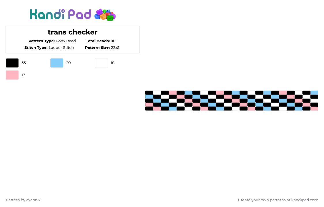 trans checker - Pony Bead Pattern by cyann3 on Kandi Pad - pink,light blue