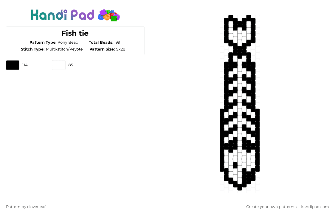 Fish tie - Pony Bead Pattern by cloverleaf on Kandi Pad - black,white