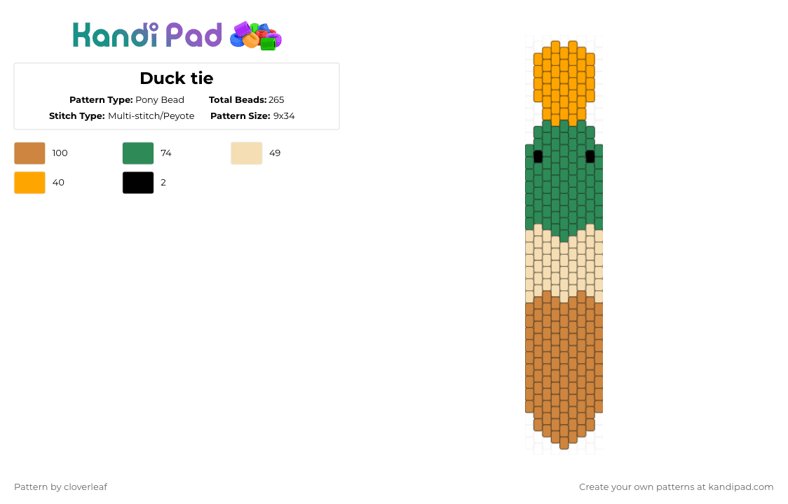 Duck tie - Pony Bead Pattern by cloverleaf on Kandi Pad - orange