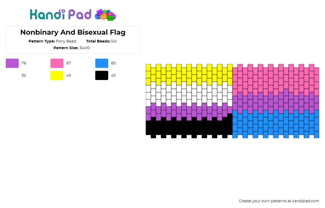 Nonbinary And Bisexual Flag - Pony Bead Pattern by deleted_user_914978 on Kandi Pad - nonbinary,bisexual,pride,flag,equality,identity,celebration,visibility,lgbtq