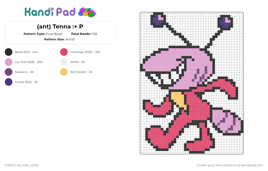 (ant) Tenna :+ P - Fuse Bead Pattern by billie_willie on Kandi Pad - pink,red,deltarune,tenna,ant,mr ant tenna