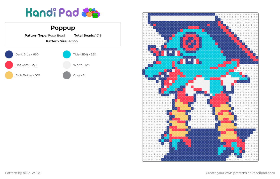 Poppup - Fuse Bead Pattern by billie_willie on Kandi Pad - blue,red,light blue,deltarune,poppup