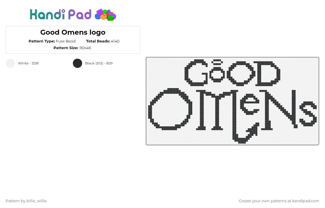 Good Omens logo - Fuse Bead Pattern by billie_willie on Kandi Pad - white,good omens