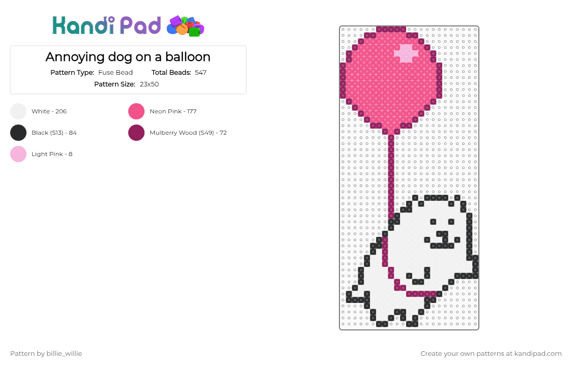Annoying dog on a balloon - Fuse Bead Pattern by billie_willie on Kandi Pad - pink,white,deltarune,annoying dog,toby fox