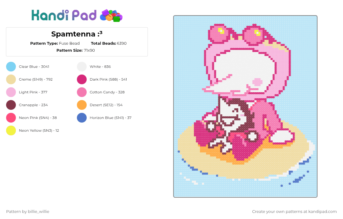 Spamtenna :³ - Fuse Bead Pattern by billie_willie on Kandi Pad - pink,beige,light blue,deltarune,tenna,spamton