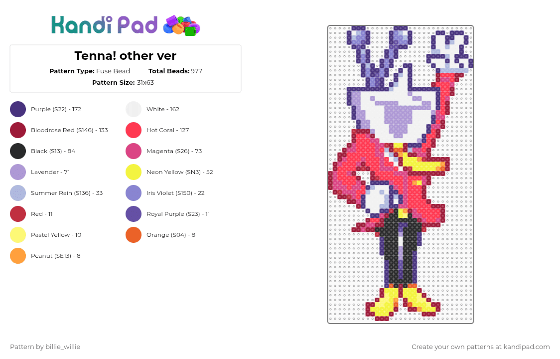 Tenna! other ver - Fuse Bead Pattern by billie_willie on Kandi Pad - purple,red,pink,deltarune,tenna
