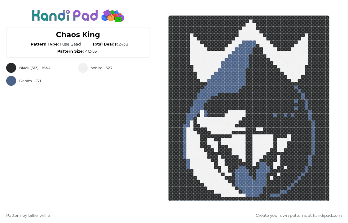 Chaos King - Fuse Bead Pattern by billie_willie on Kandi Pad - black,white,blue,deltarune,king