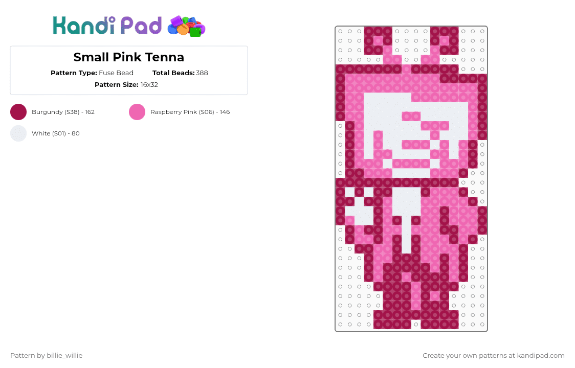 Small Pink Tenna - Fuse Bead Pattern by billie_willie on Kandi Pad - pink,deltarune,tenna