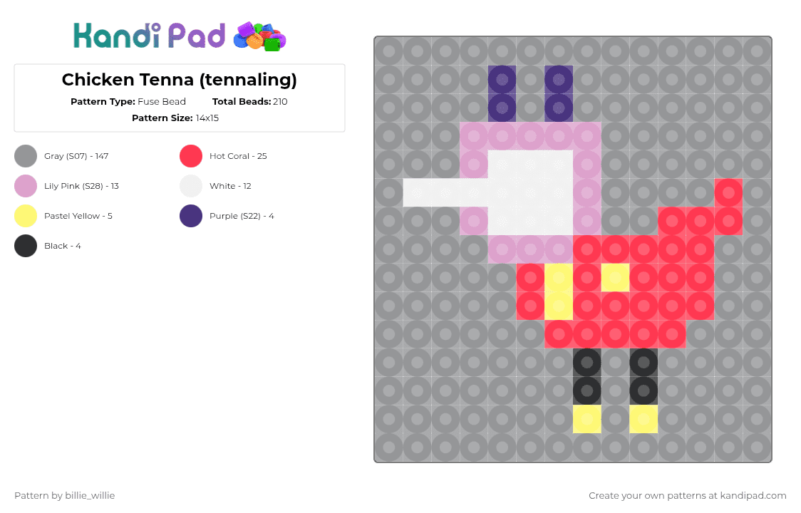Chicken Tenna (tennaling) - Fuse Bead Pattern by billie_willie on Kandi Pad - gray,deltarune,tenna,chicken