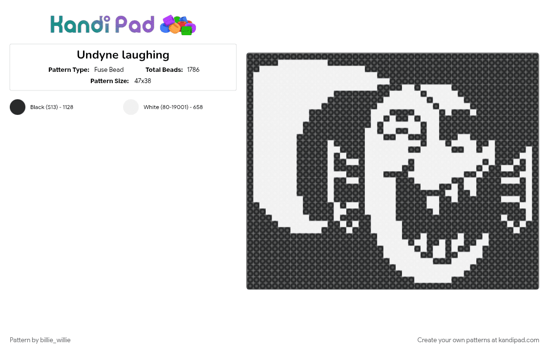 Undyne laughing - Fuse Bead Pattern by billie_willie on Kandi Pad - black, undertale, undyne, undyne undertale, white