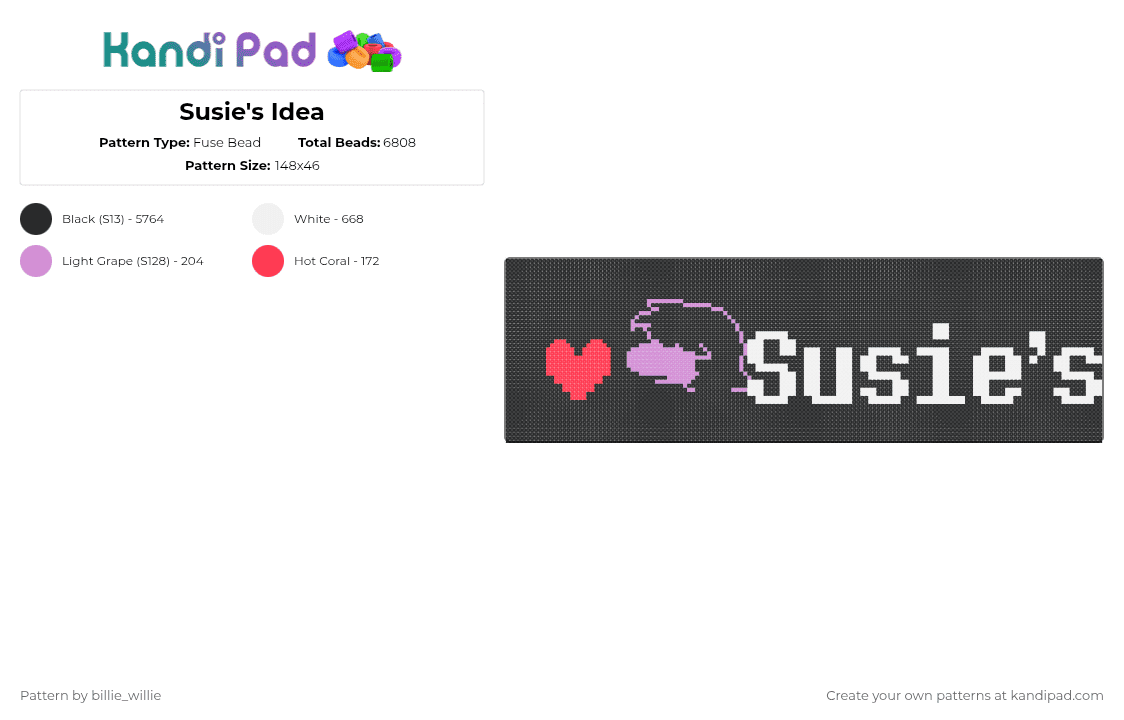Susie\'s Idea pt1 - Fuse Bead Pattern by billie_willie on Kandi Pad - black,white,pink,red,deltarune,susie,susies idea