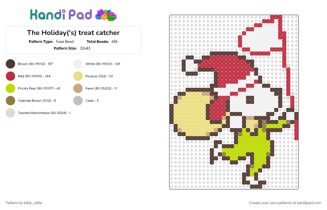 The Holiday(\'s) treat catcher - Fuse Bead Pattern by billie_willie on Kandi Pad - brown, deltarune, holiday, noelle, red, yellow