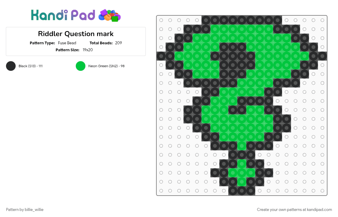 Riddler Question mark - Fuse Bead Pattern by billie_willie on Kandi Pad - black, green, question mark, riddler