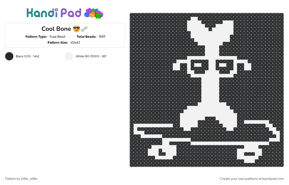 Cool Bone 😎🦴 - Fuse Bead Pattern by billie_willie on Kandi Pad - black, bone, papyrus, papyrus undertale, undertale