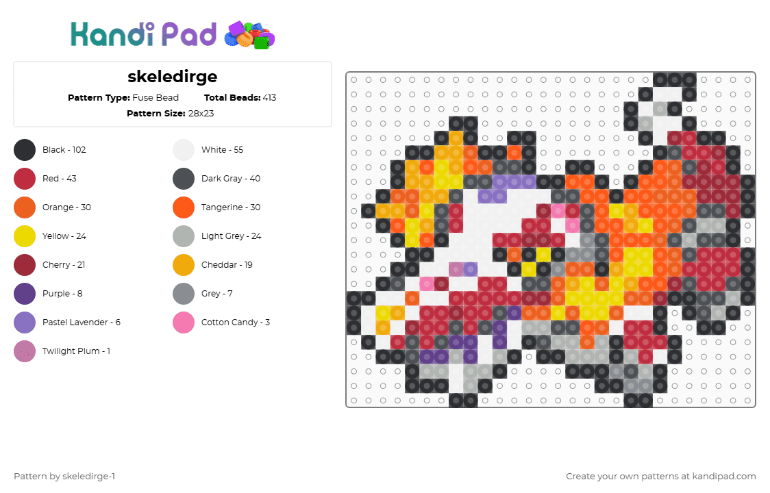 skeledirge - Fuse Bead Pattern by skeledirge-1 on Kandi Pad - orange,red,gray