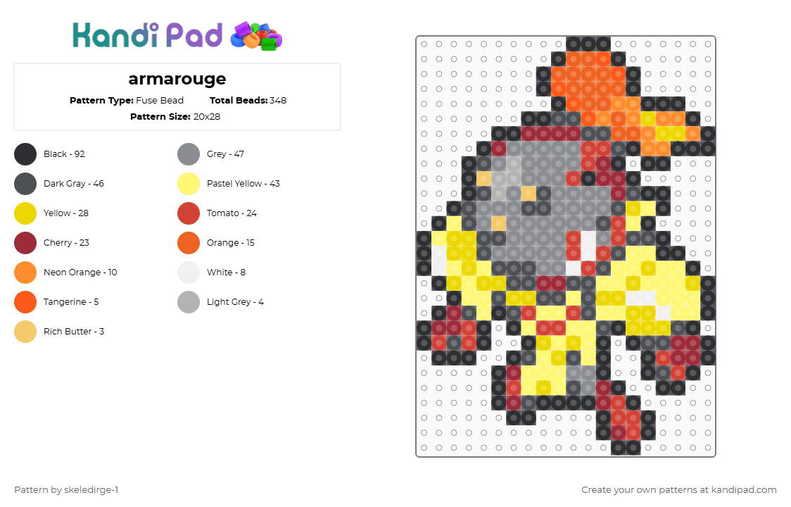 armarouge - Fuse Bead Pattern by skeledirge-1 on Kandi Pad - gray,red,yellow