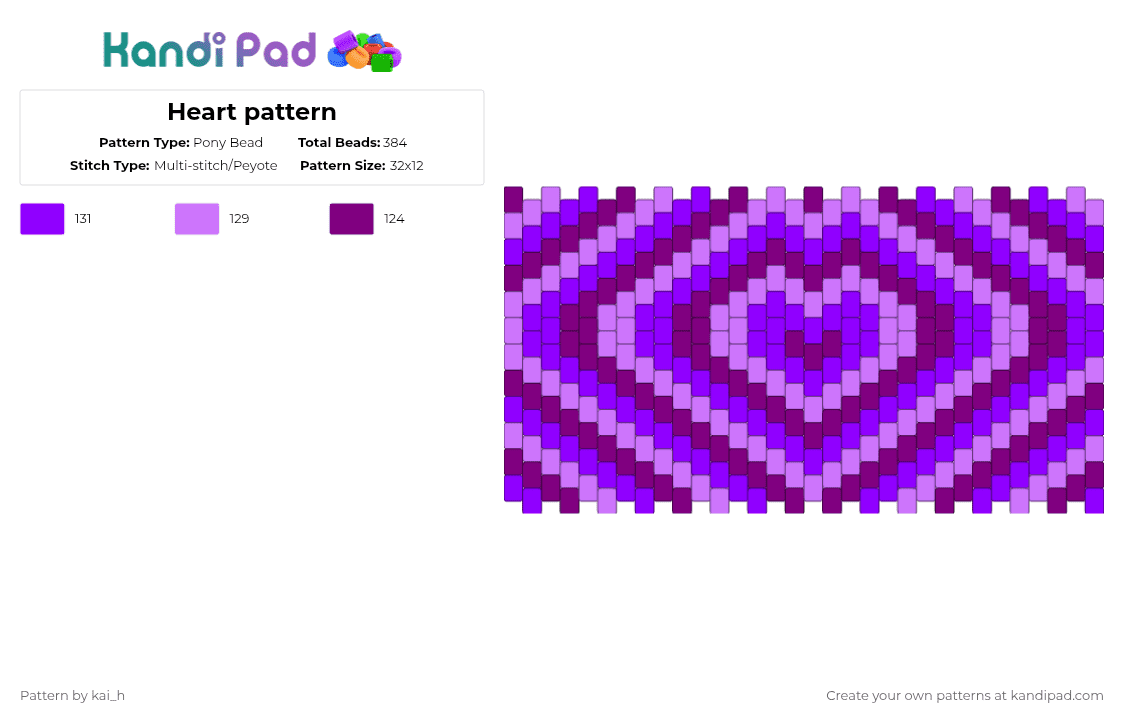 Heart pattern - Pony Bead Pattern by kai_h on Kandi Pad - pink,purple,heart