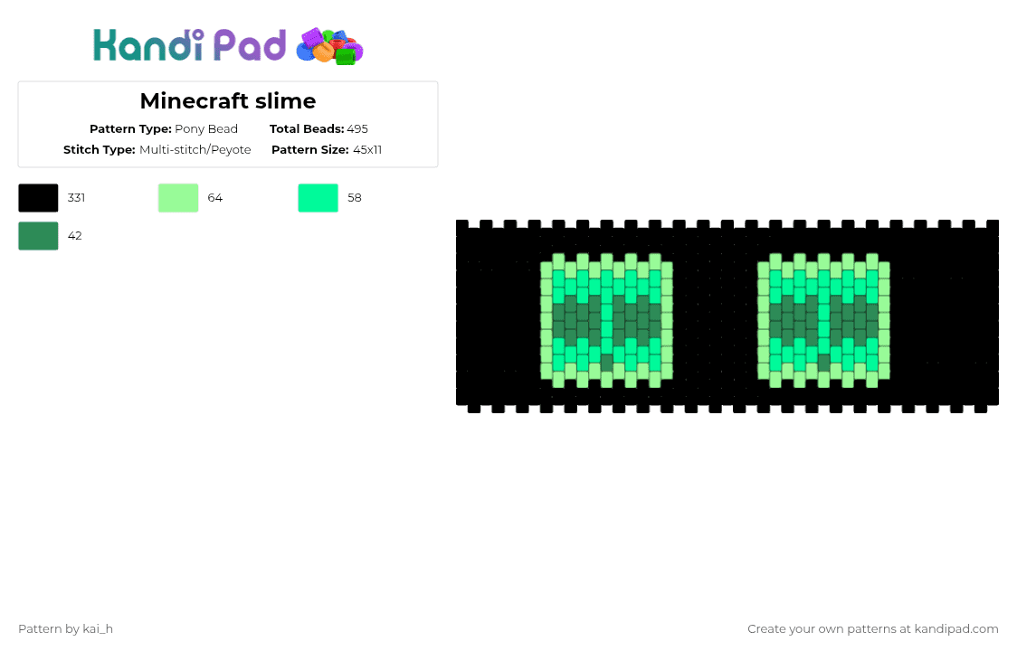Minecraft slime - Pony Bead Pattern by kai_h on Kandi Pad - black,teal,minecraft