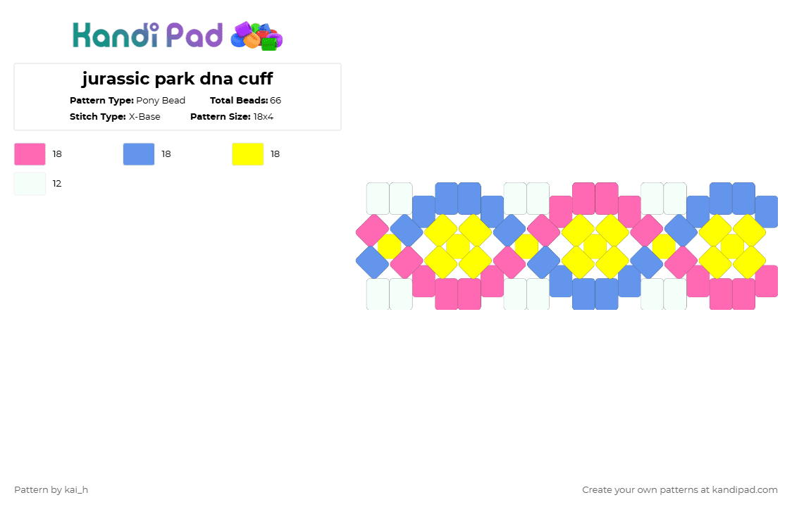 jurassic park dna cuff - Pony Bead Pattern by kai_h on Kandi Pad - pink,light blue,yellow