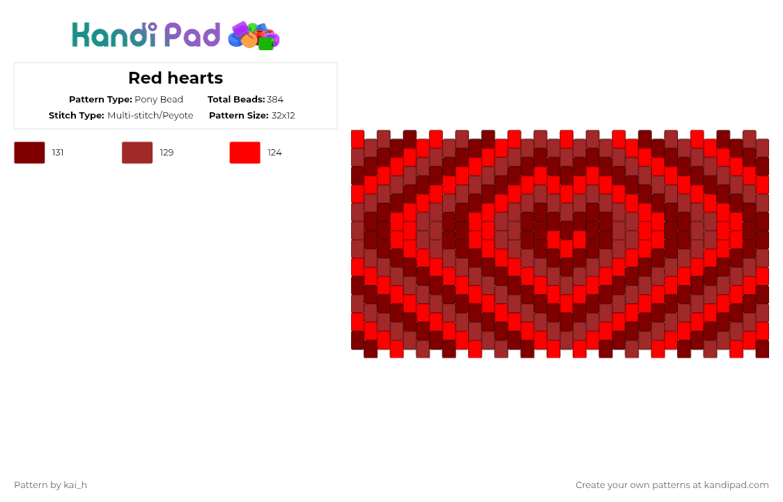 Red hearts - Pony Bead Pattern by kai_h on Kandi Pad - red,brown