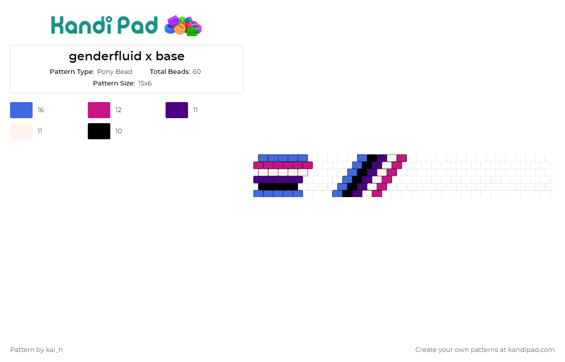 genderfluid x base opts - Pony Bead Pattern by kai_h on Kandi Pad - gender fluid,pride,xbase,cuff,expressive,meaningful,celebration,identity,inclusive