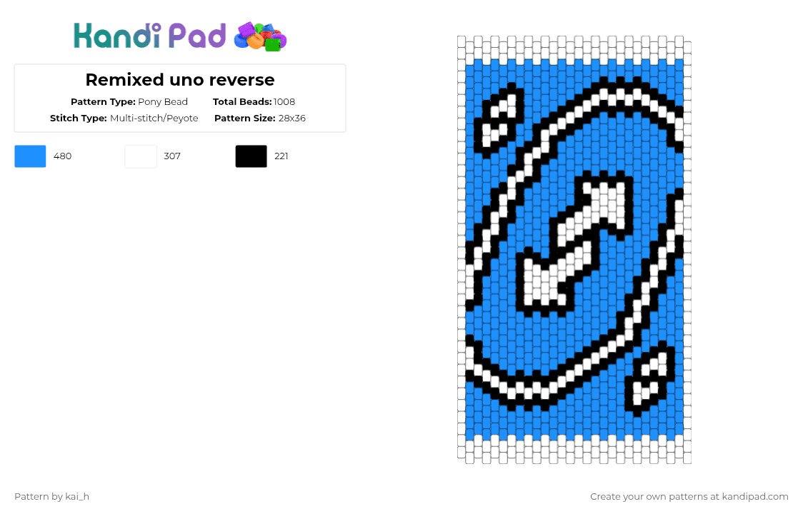 Remixed uno reverse - Pony Bead Pattern by kai_h on Kandi Pad - white,light blue