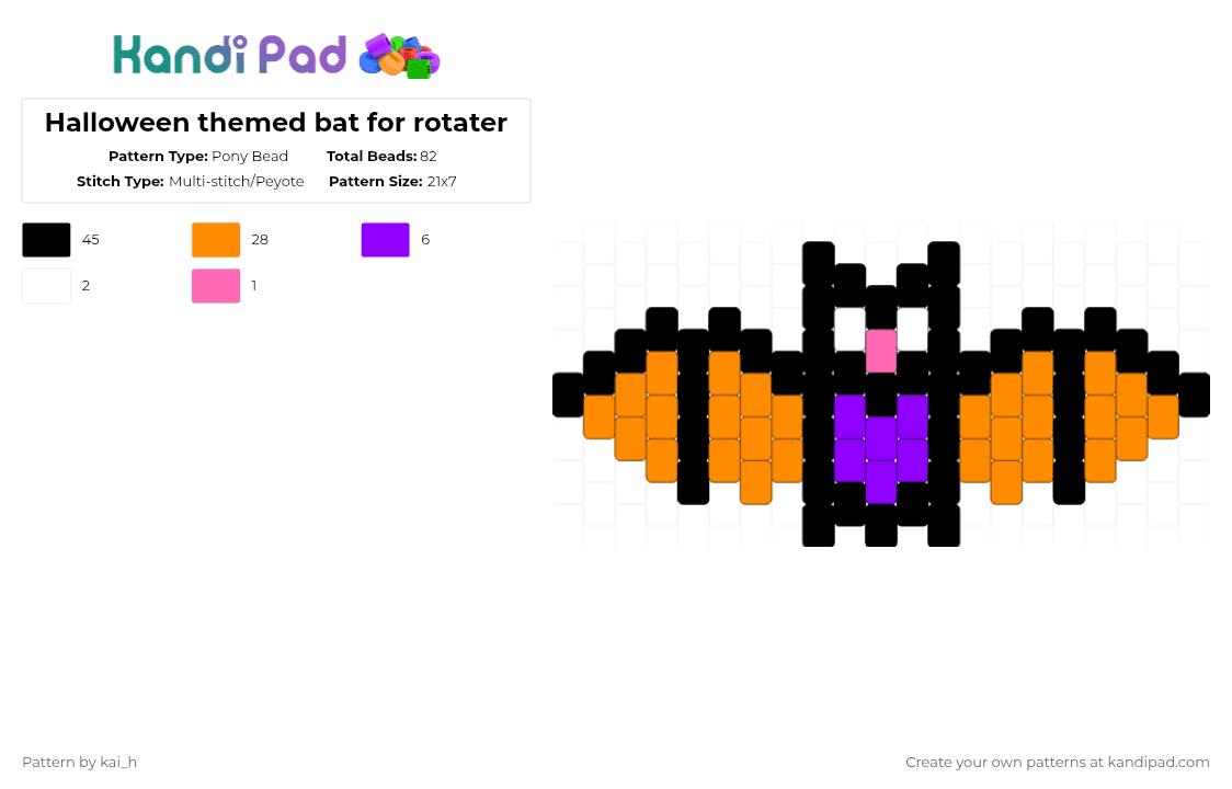 Halloween themed bat for rotater - Pony Bead Pattern by kai_h on Kandi Pad - black, orange