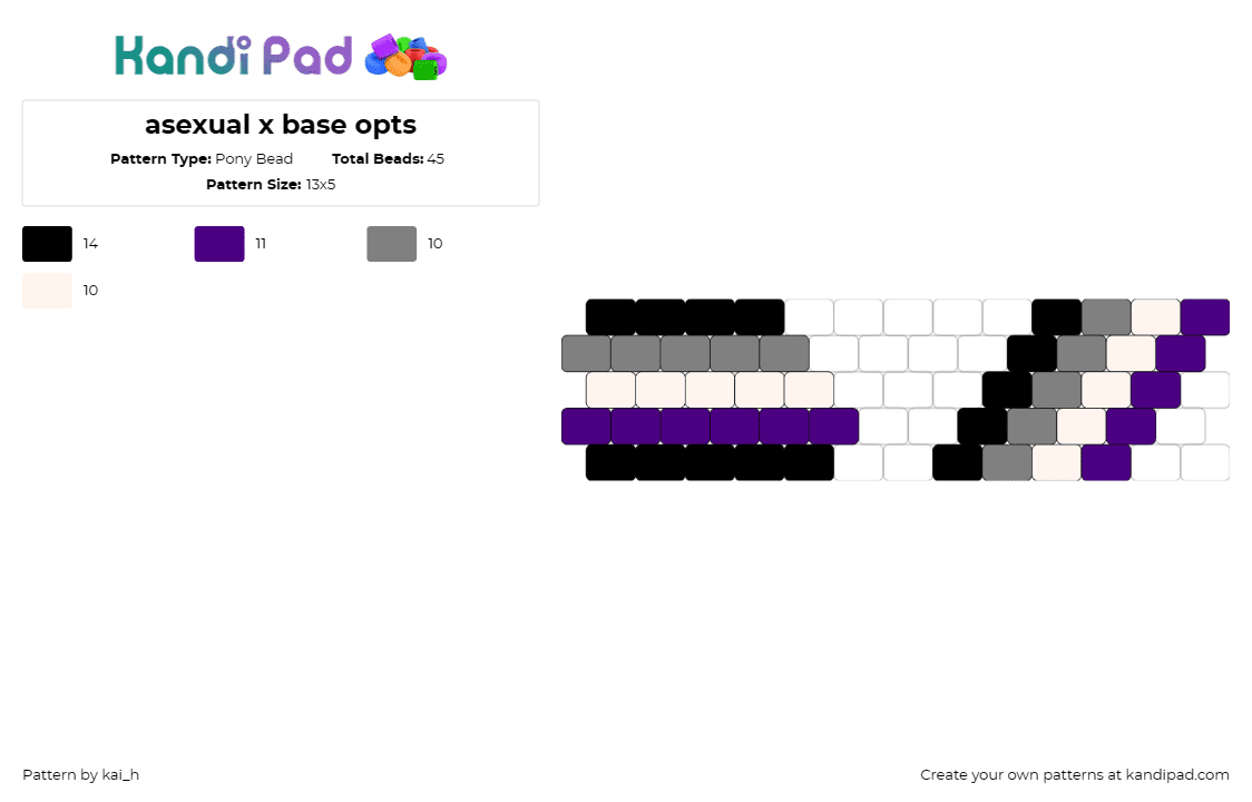 asexual x base opts - Pony Bead Pattern by kai_h on Kandi Pad - asexual,pride,xbase,cuff,statement,celebration,identity,subtle,powerful