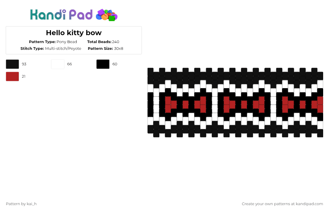 Hello kitty bow - Pony Bead Pattern by kai_h on Kandi Pad - black,white