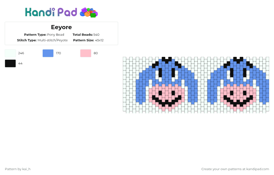 Eeyore - Pony Bead Pattern by kai_h on Kandi Pad - light blue,pink,eeyore