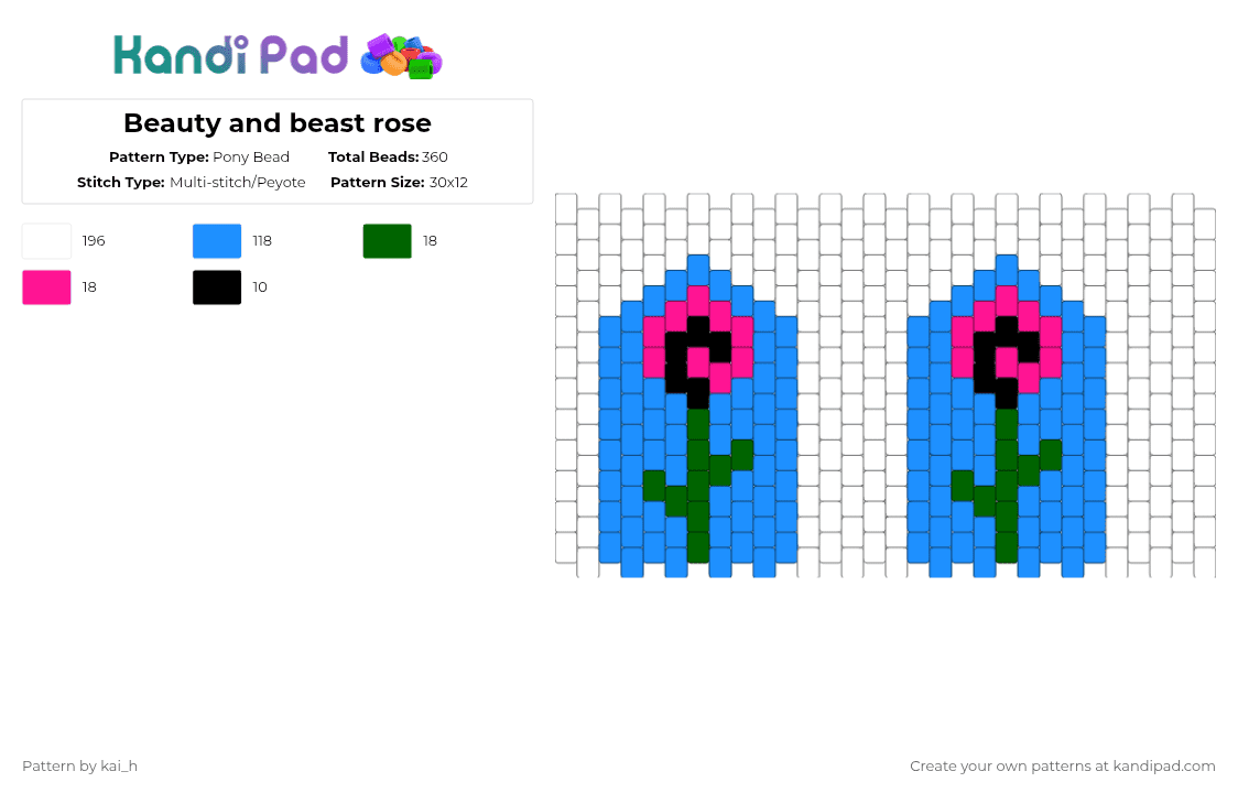 Beauty and beast rose - Pony Bead Pattern by kai_h on Kandi Pad - white,light blue