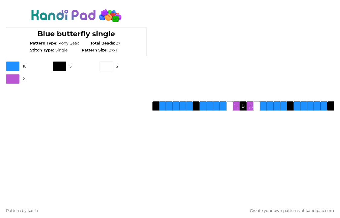 Blue butterfly single - Pony Bead Pattern by kai_h on Kandi Pad - light blue