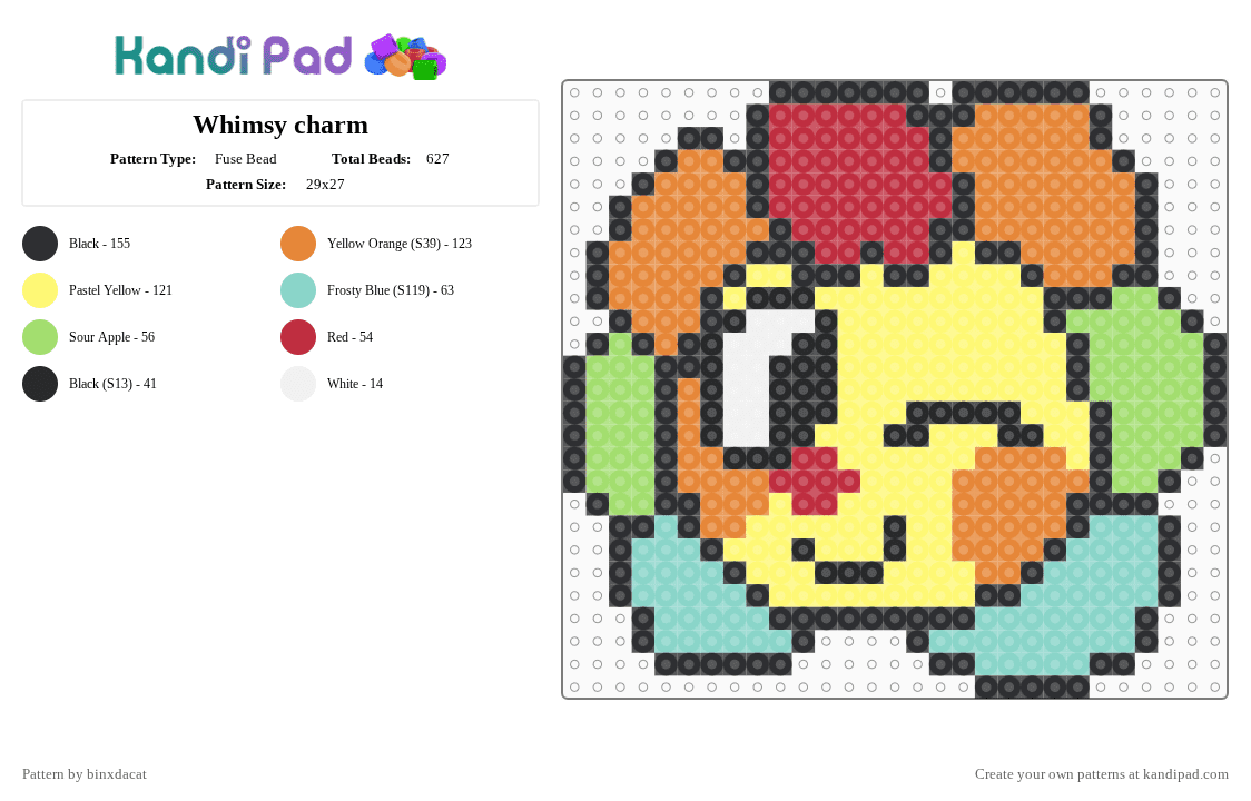 Whimsy charm - Fuse Bead Pattern by binxdacat on Kandi Pad - orange,yellow,wrw,whimsy,rem