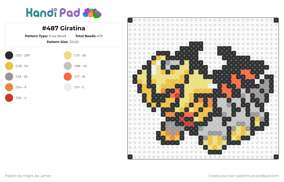 #487 Giratina - Fuse Bead Pattern by might_be_james on Kandi Pad - black,yellow,beige,pokemon