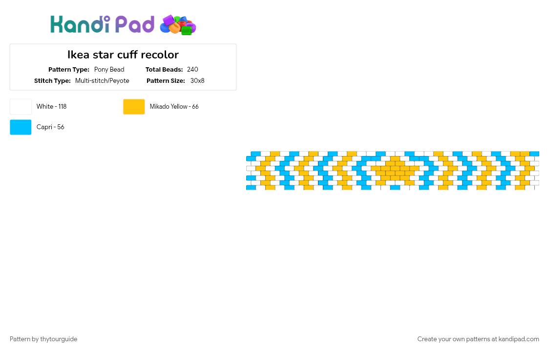 Ikea star cuff recolor - Pony Bead Pattern by craftrabbit on Kandi Pad - aftonsparv, blue, ikea, light blue, star, yellow, yellow and blue