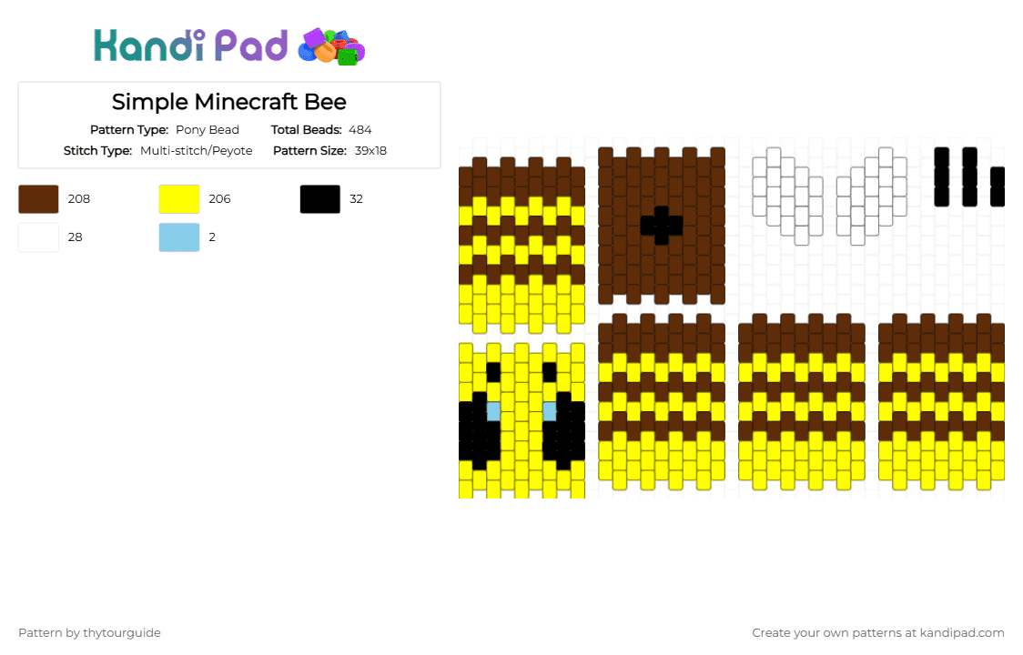 Simple Minecraft Bee - Pony Bead Pattern by thytourguide on Kandi Pad - 3d, bee, brown, buzz, game, minecraft, minecraft bee, simple, video game, yellow