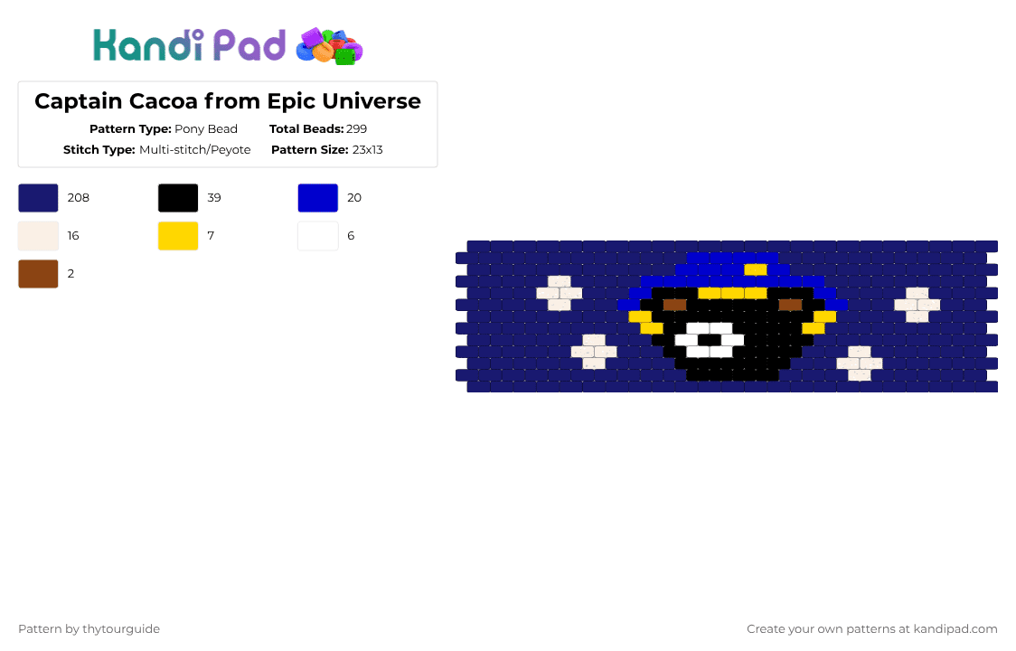 Captain Cacoa from Epic Universe - Pony Bead Pattern by thytourguide on Kandi Pad - purple,epic universe,captain cacoa,captain cocoa,celestial park,moonship chocolates,bear,universal