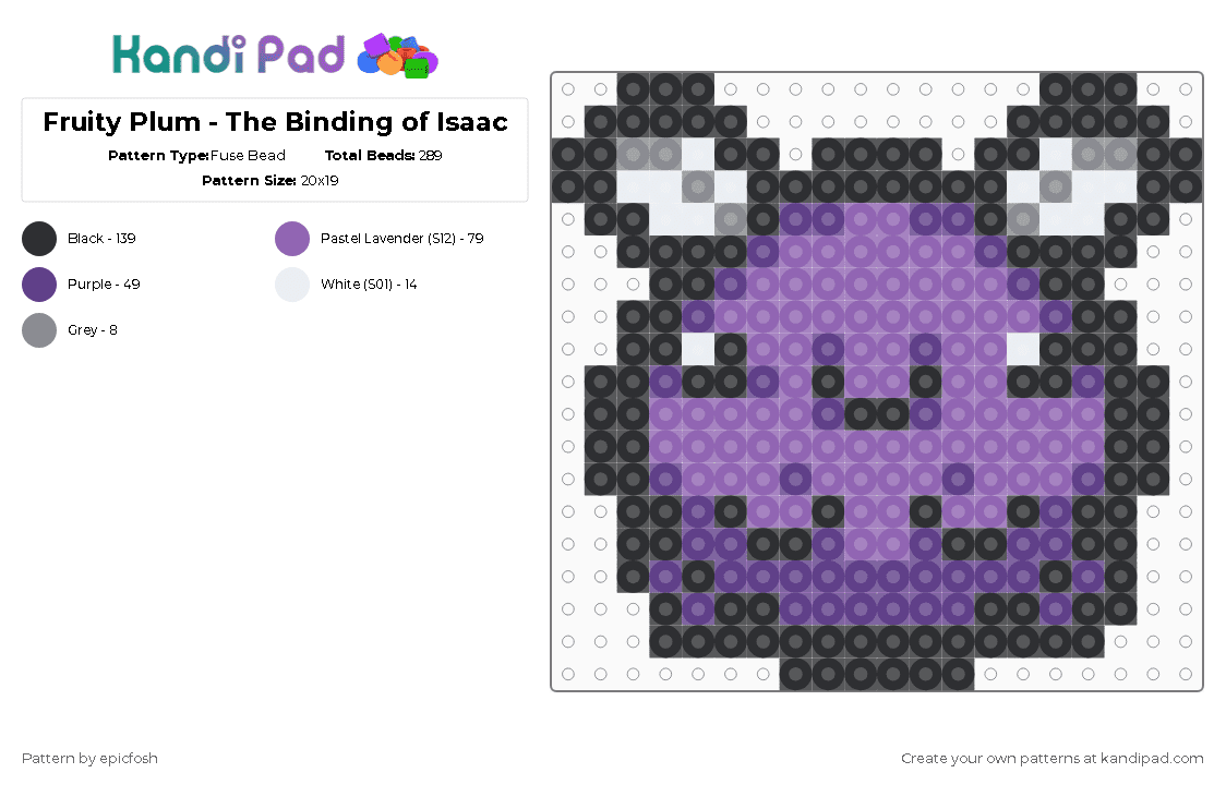 Fruity Plum - The Binding of Isaac - Fuse Bead Pattern by epicfosh on Kandi Pad - purple,pink,the binding of isaac,tboi,binding of isaac