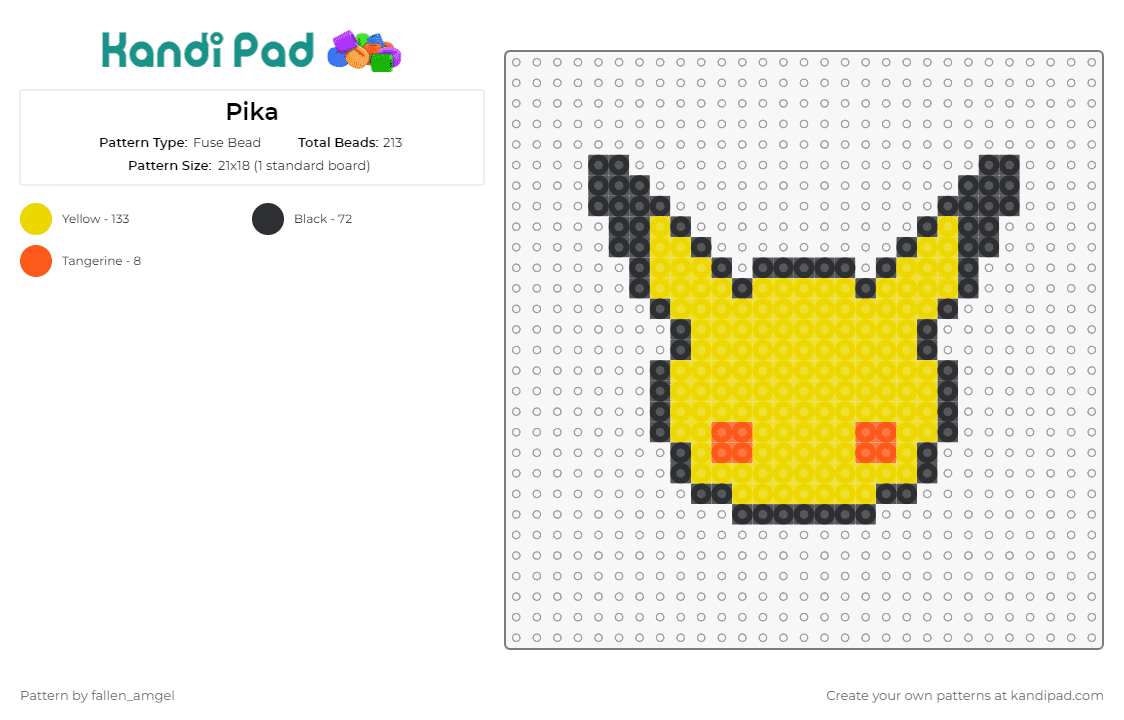Pika - Fuse Bead Pattern by fallen_amgel on Kandi Pad - pikachu,pokemon,anime,cute