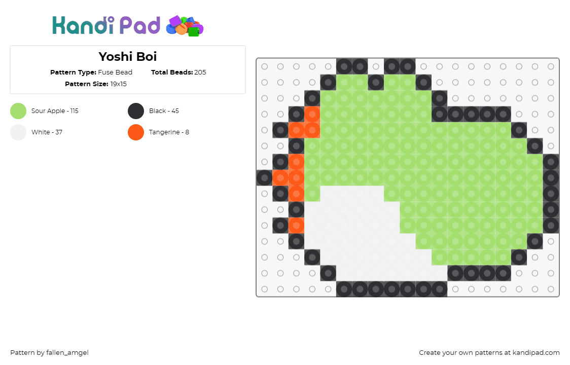 Yoshi Boi - Fuse Bead Pattern by fallen_amgel on Kandi Pad - yoshi,mario,animals,dinosaurs,nintendo,video games